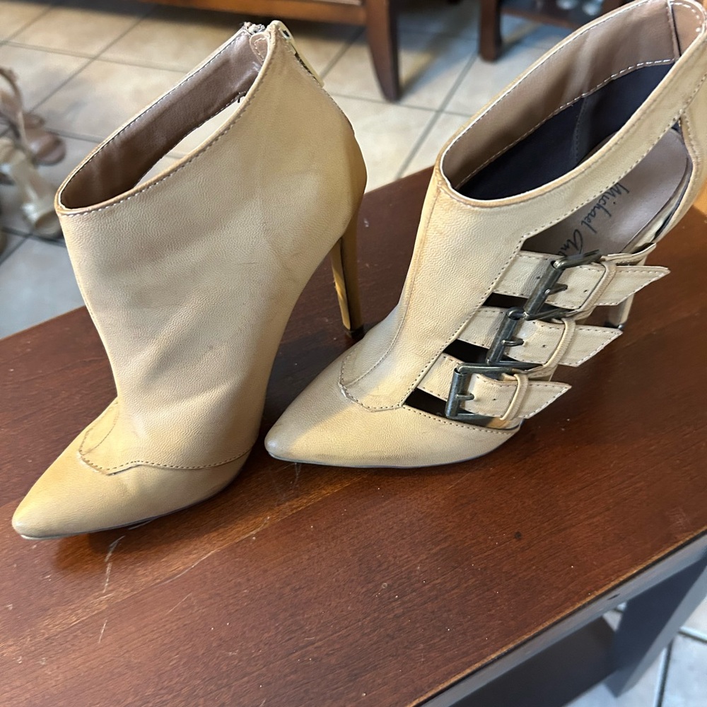 Michael Antonio Tan Heeled Boots with Buckle Detail